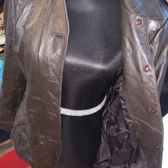 🐮Genuine Leather black coat jacket with brown button inner pocket - Picture 2 of 6